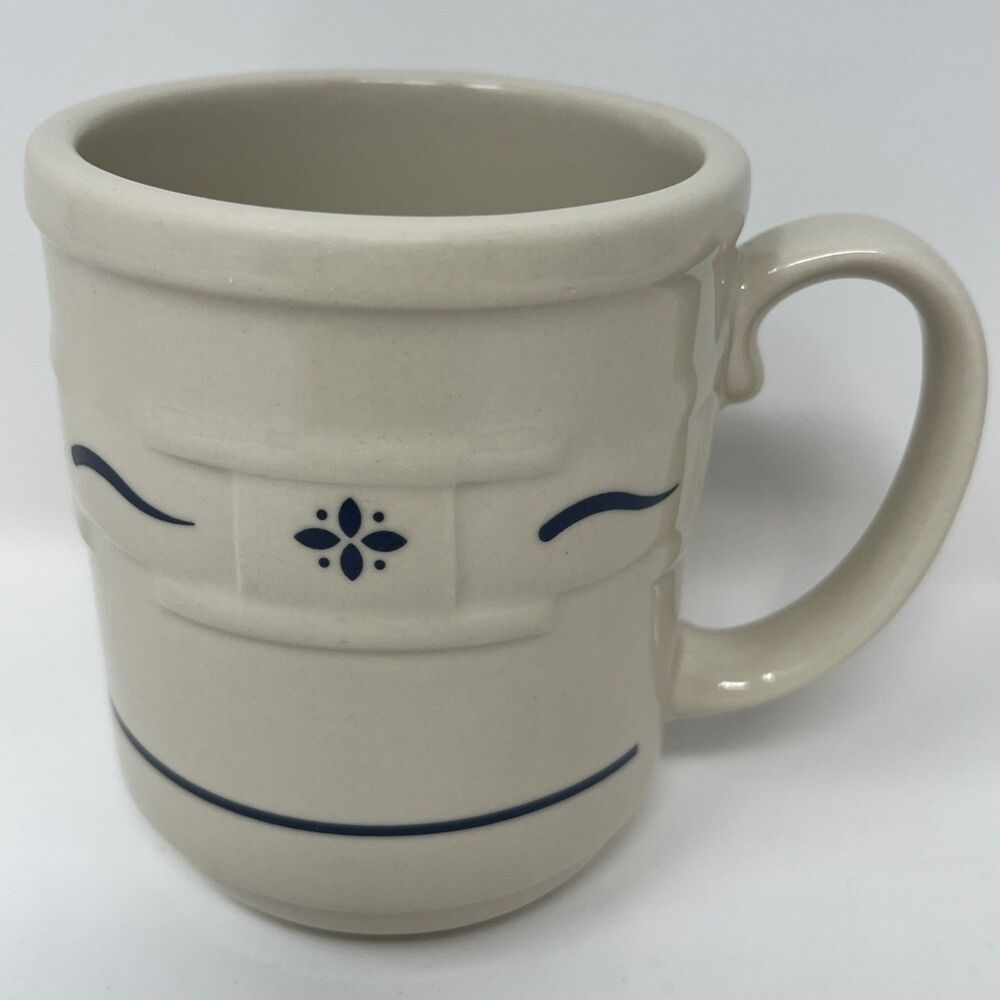 10-Oz Long Serger Pottery Woven Traditions Blue Coffee Mug Tea Cup Made In USA